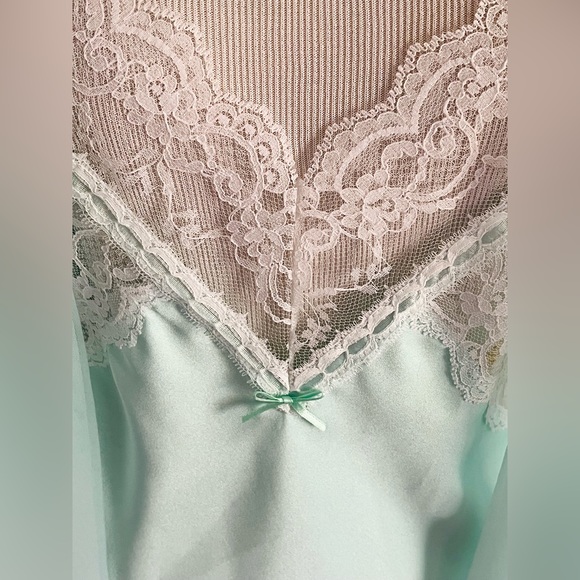Vintage La Notte Green Chiffon Peignoir Lingerie Slip Dress Robe Set Lace Small - Picture 14 of 15